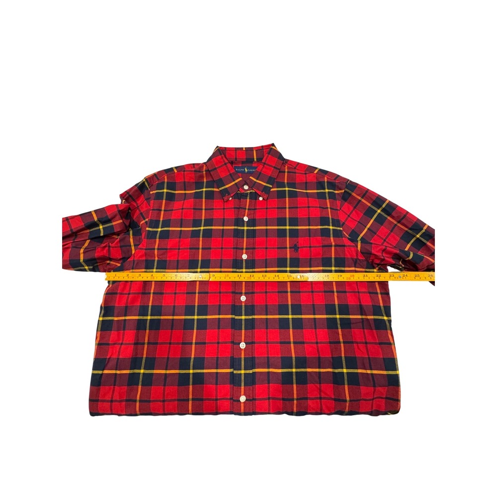 Ralph Lauren Mens Large Red Navy Yellow Plaid Button Down Cotton Shirt L - Picture 7 of 9